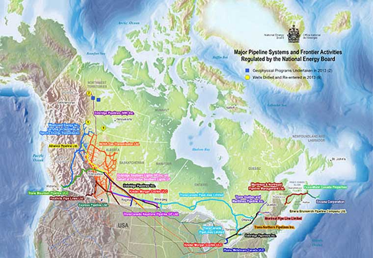 Major Pipeline Systems and Frontier Activities Regulated by the National Energy Board