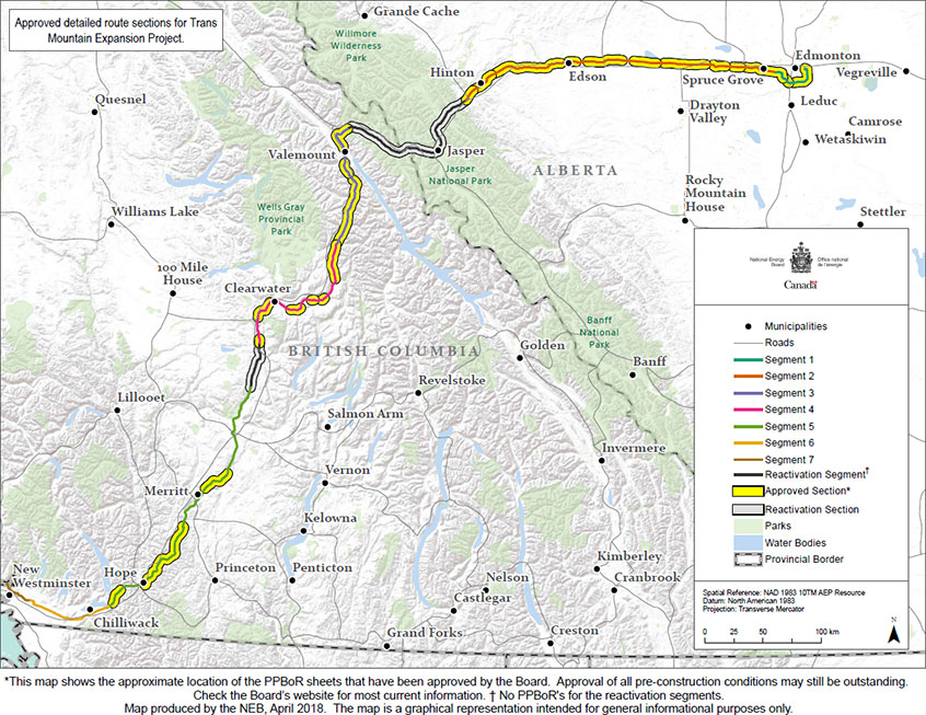Approved detailed route sections for Trans Mountain Expansion Project