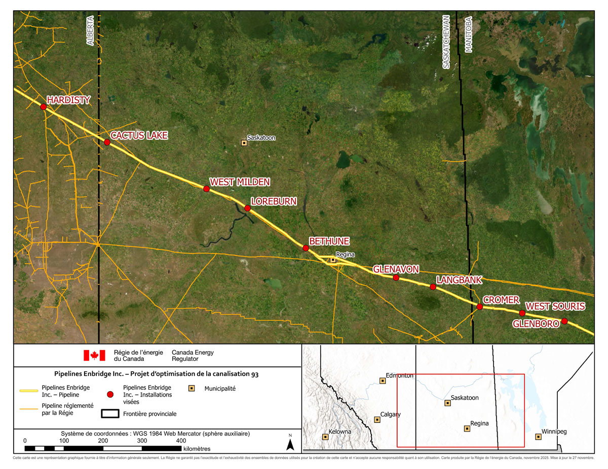 Pipelines Enbridge Inc. – Projet d’optimisation de la canalisation 93 carte