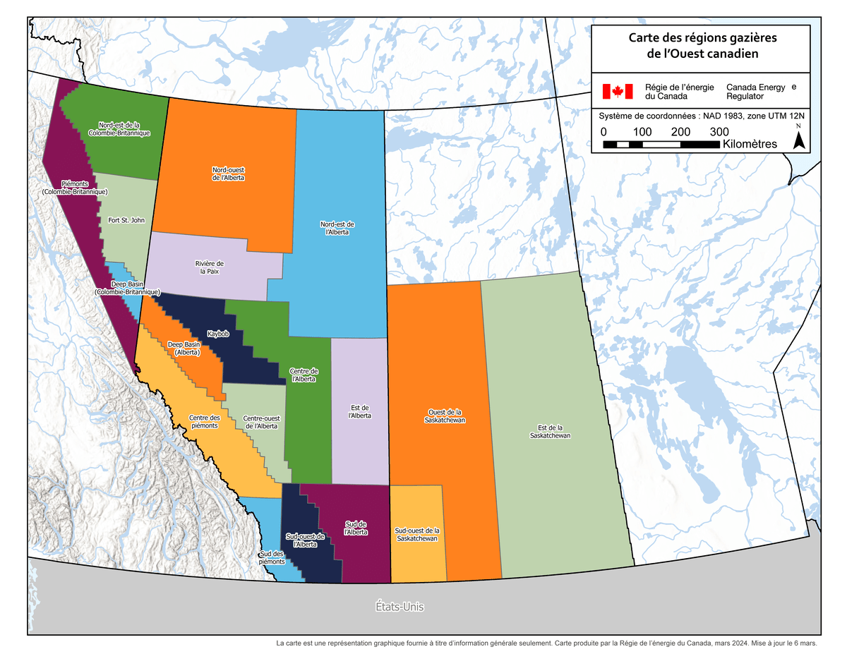 Figure GN.4 – Carte des régions gazières dans l’Ouest canadien