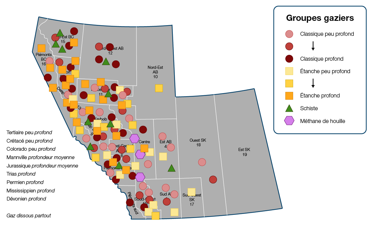 Figure GN.5 – Carte des regroupements de gaz naturel de l’Ouest canadien