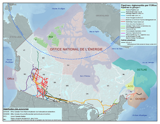 Principaux pipelines réglementés par l’Office