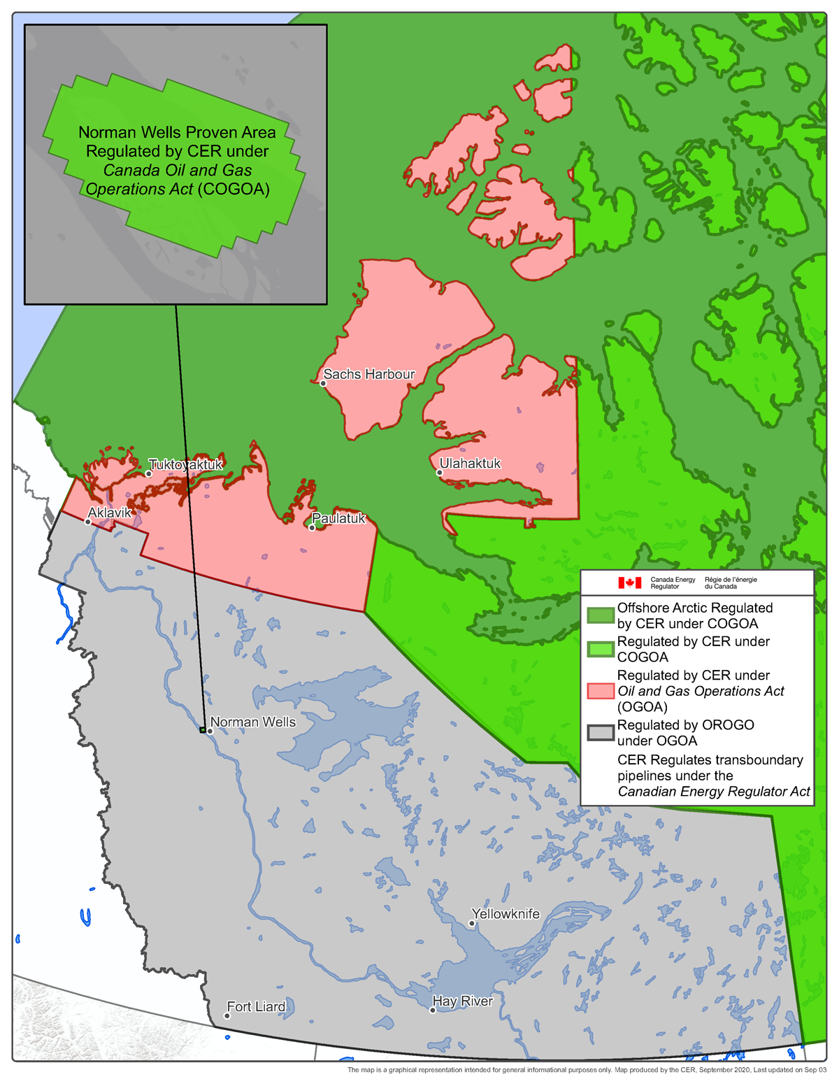 Map - Normal Wells Proven Area Regulated by CER under Canada Oil and Gas Operations Act (COGOA)