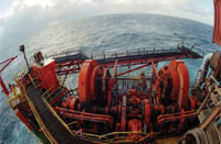 Drilling ship in open seas