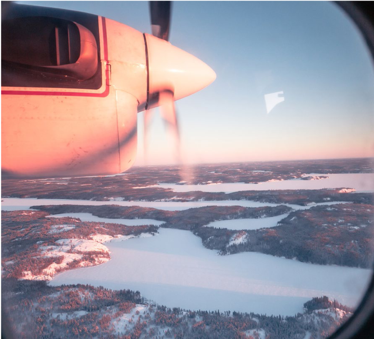 View of winter landscape in Yellowknife from an aircraft