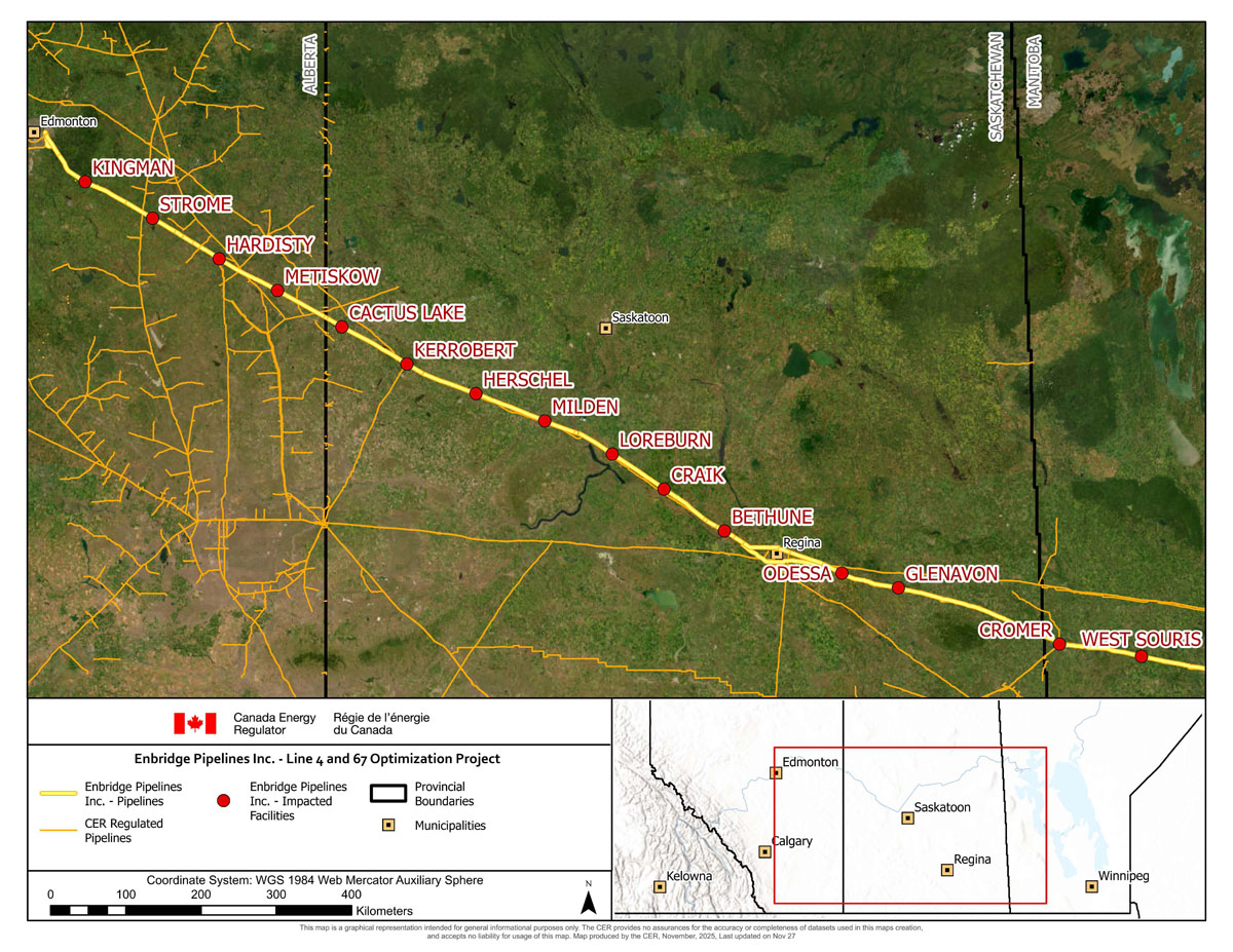 Enbridge Pipelines Inc. – Line 4 and 67 Optimization Project map