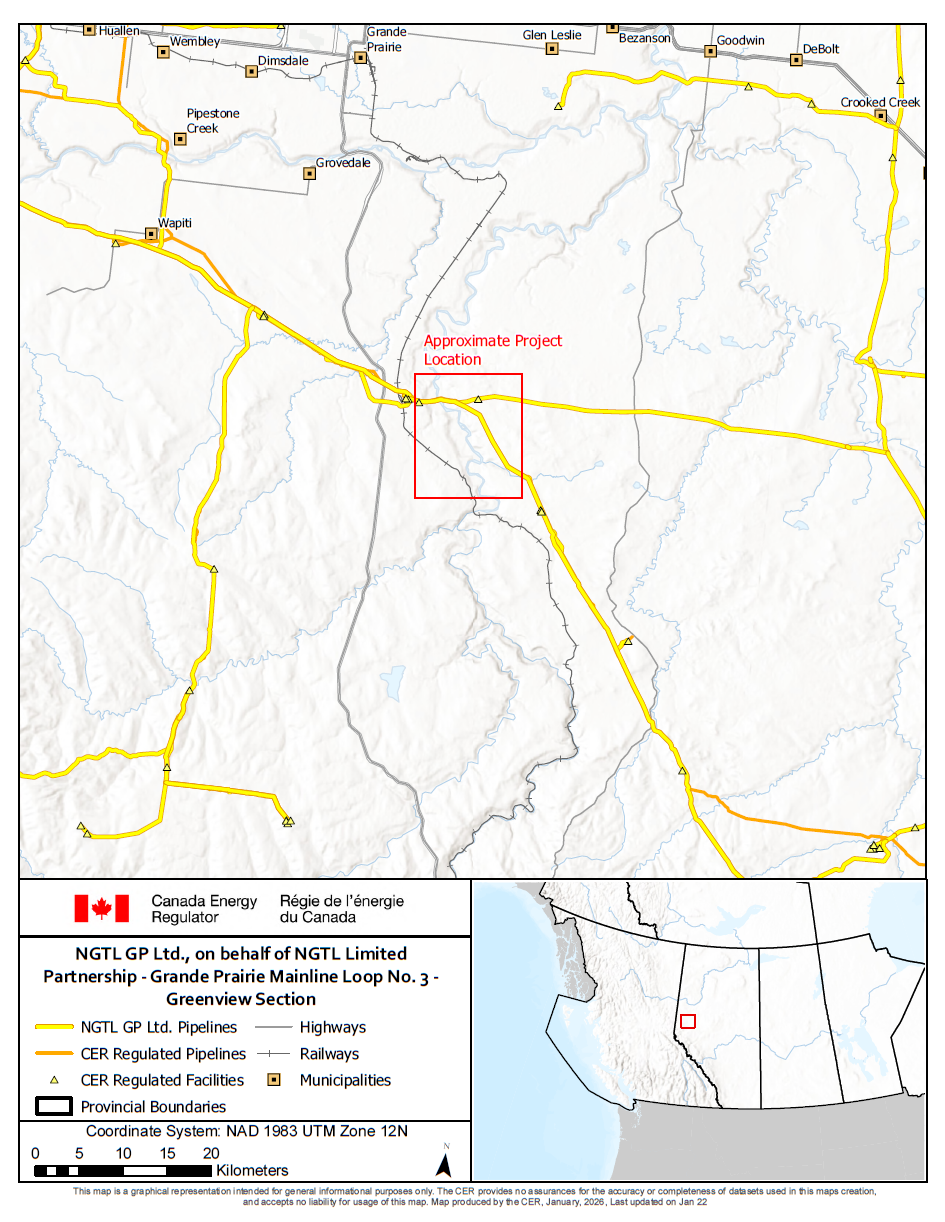 NGTL GP Ltd., on behalf of NGTL Limited Partnership - Grande Prairie Mainline Loop No. 3 - Greenview Section map