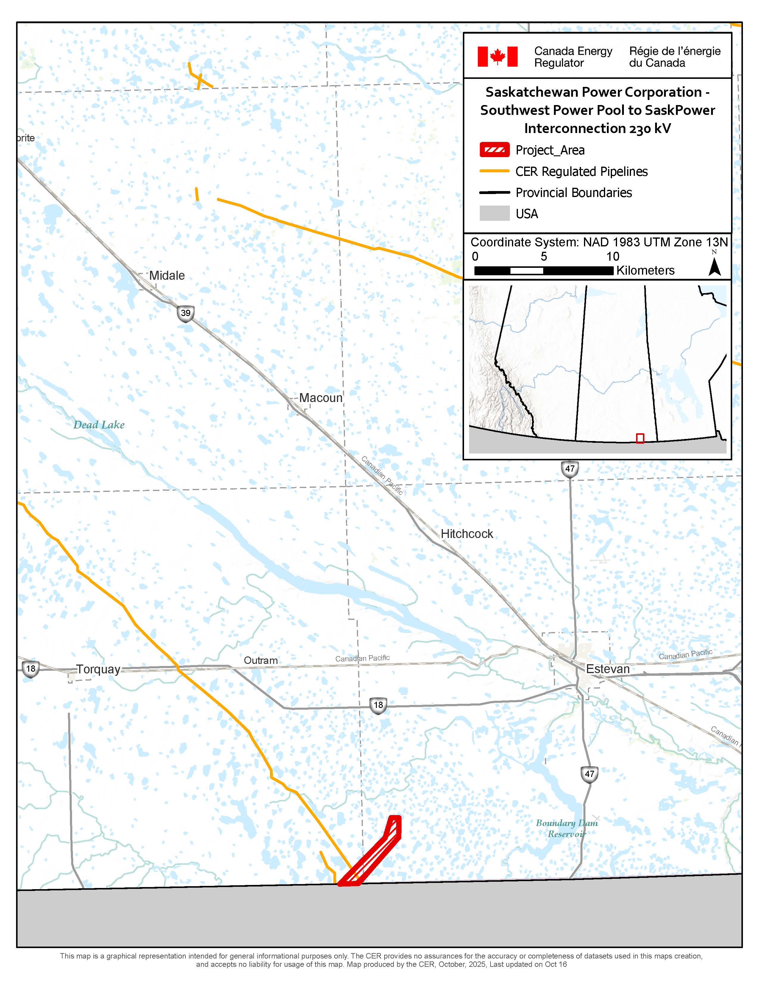 Southwest Power Pool to SaskPower Interconnection 230 kV map