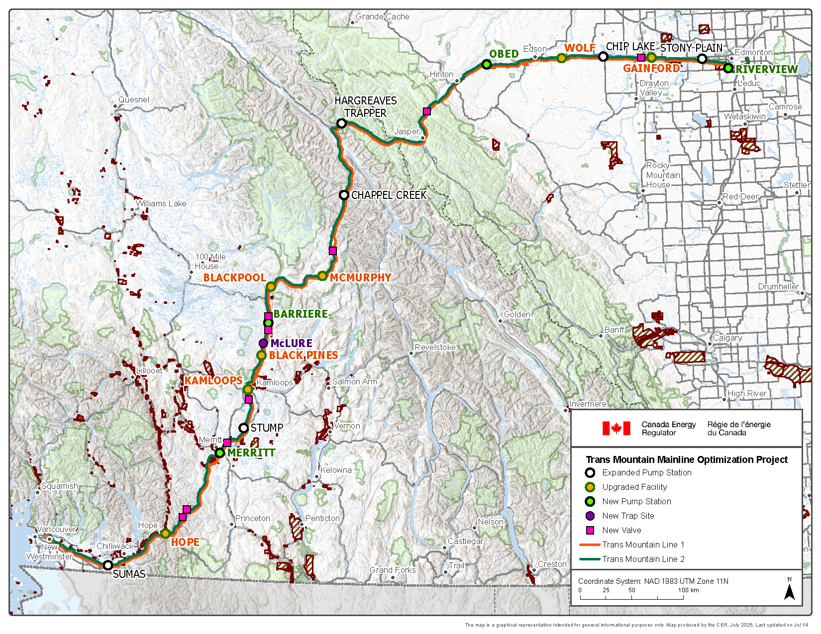 Trans Mountain Pipeline ULC - Mainline Optimization Project map