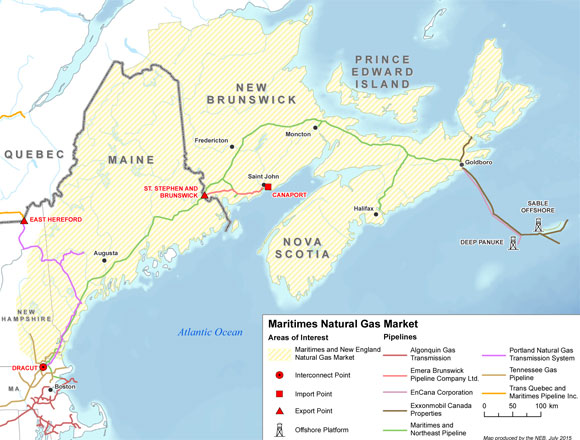 Figure 2.8 - Pipeline Infrastructure in Nova Scotia, New Brunswick, and New England Natural Gas Market