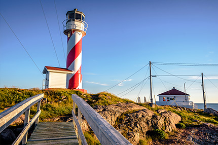 Northwest Head (Ramea) Lighthouse at Remea, Newfoundland and Labrador on a sunny day.