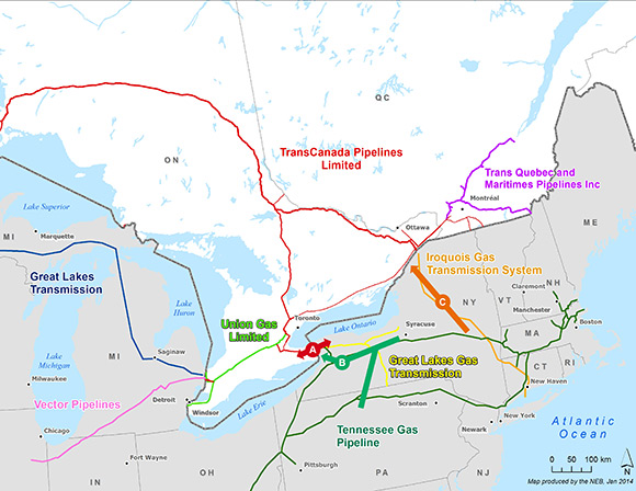 Figure 12 Select Pipeline Infrastructure Changes in Ontario and the U.S. Northeast