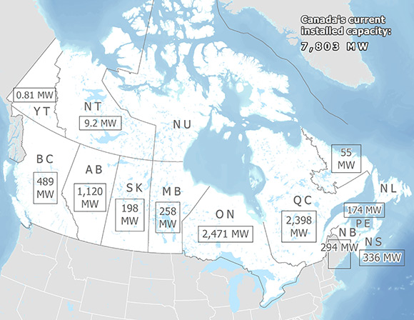 Figure 17 Installed Wind Power Capacity by Province or Territory
