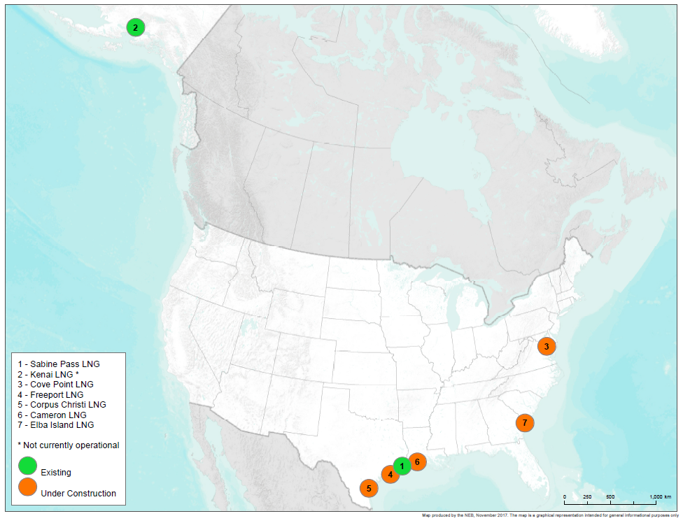 Figure 1 – North American LNG export facilites map