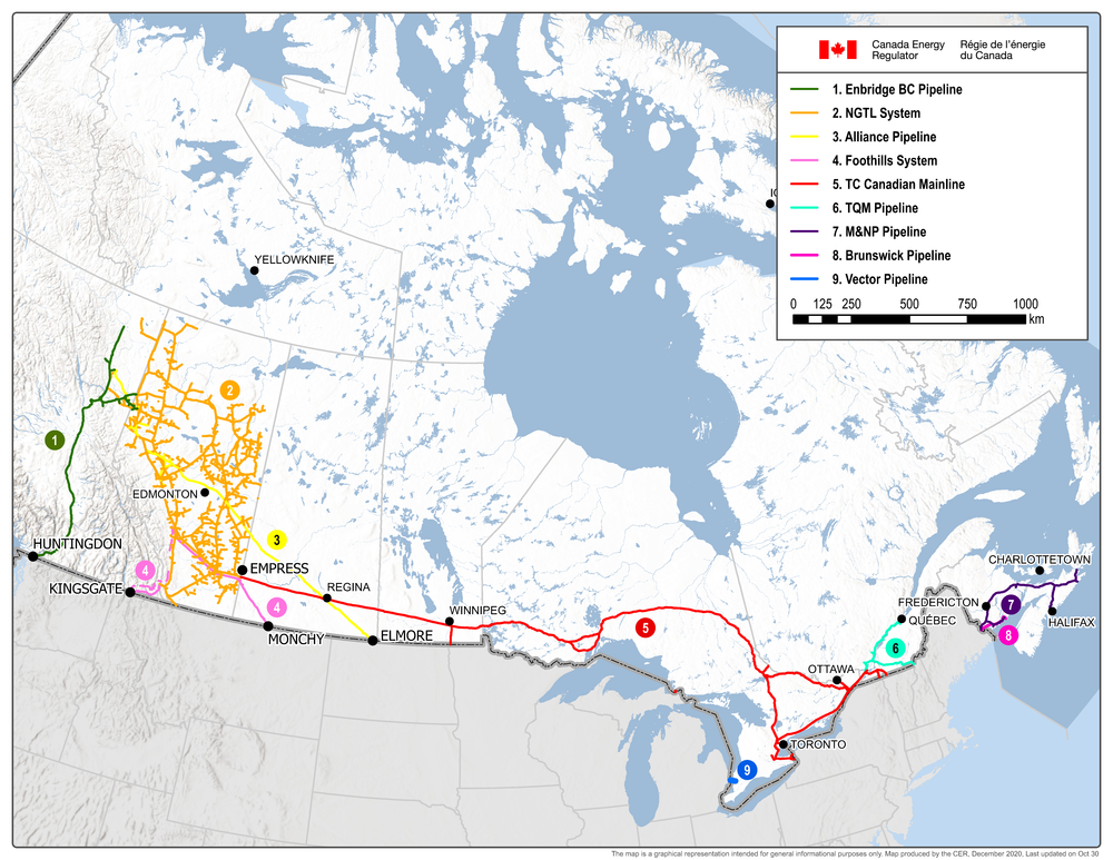 Major CER-regulated Gas Pipelines on Map