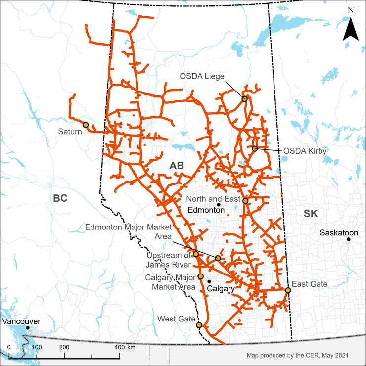 NOVA Gas Transmission Ltd. pipeline system map