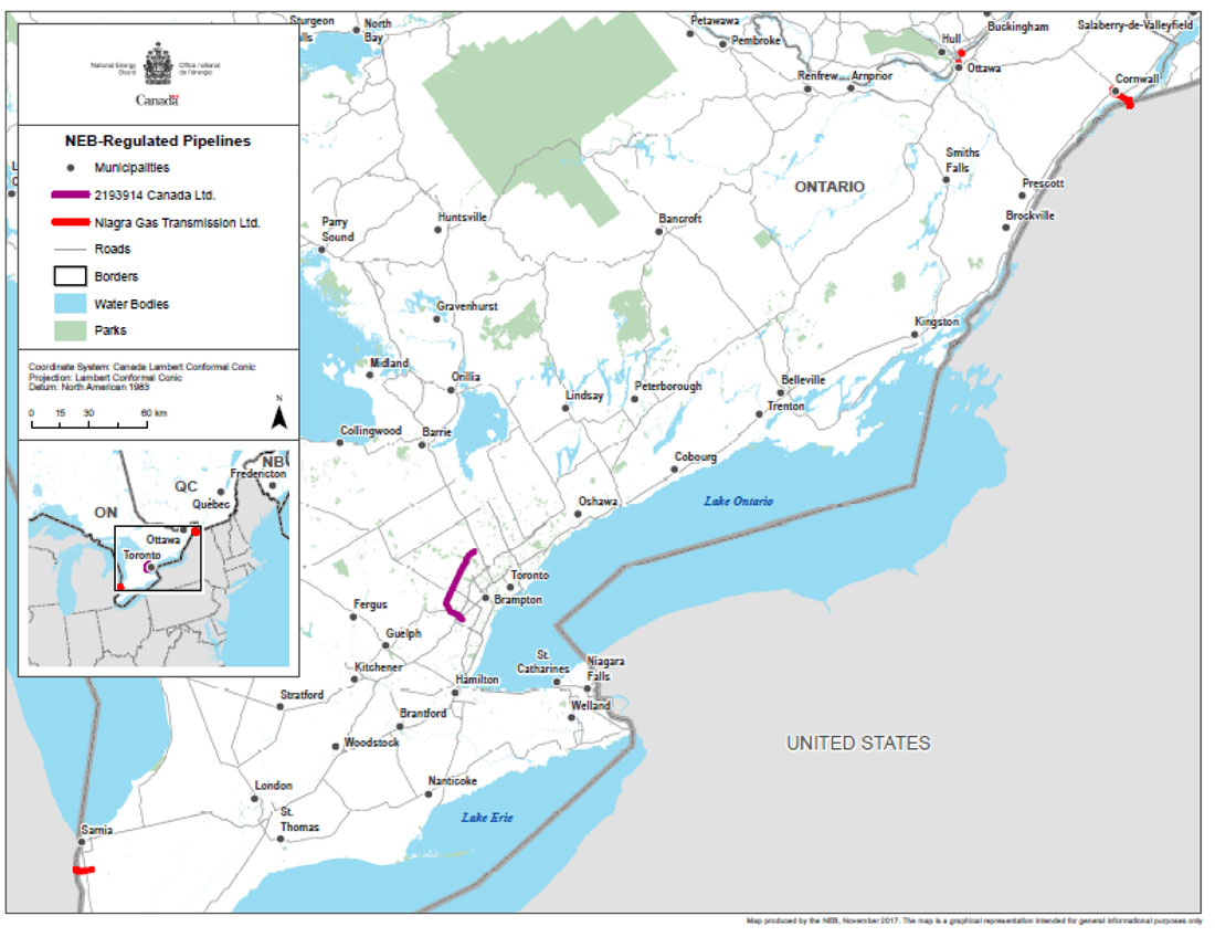2193914 Canada Ltd. and Niagara Gas Transmission Ltd. pipeline system map