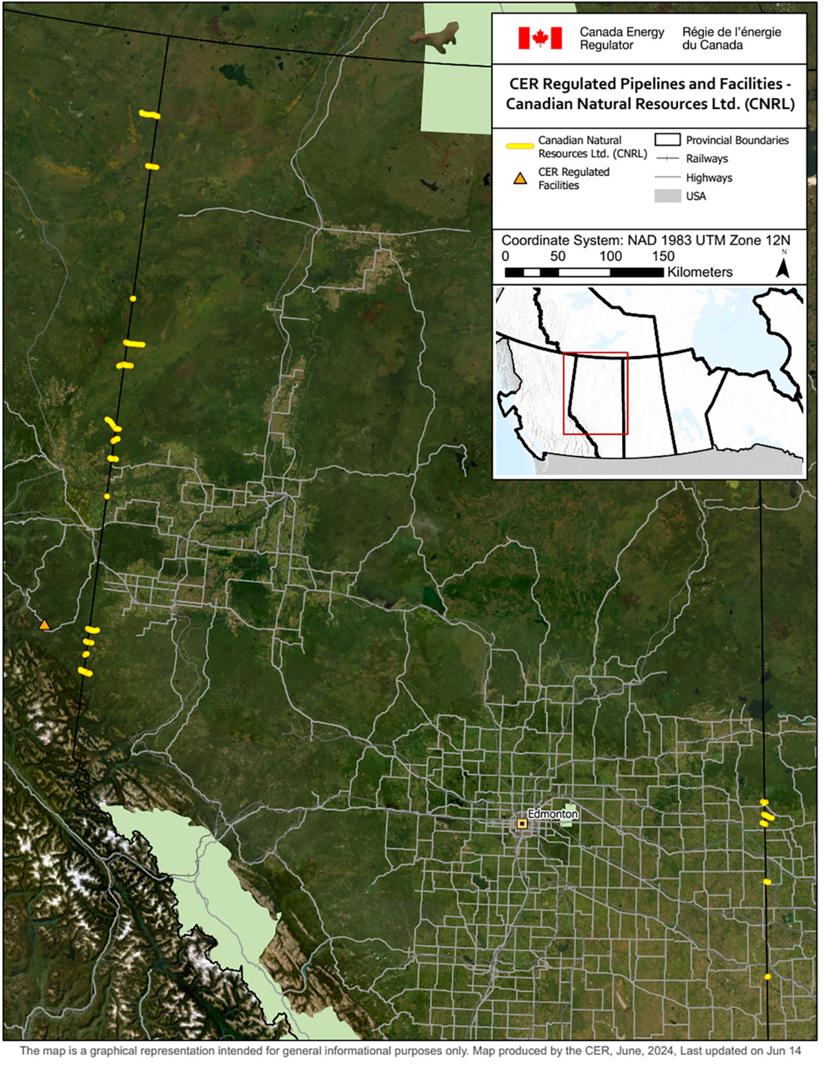 This map is a graphical representation intended for general informational purposes only. Map produced by the CER, July, 2024. Last updated on Jul 12, 2024.