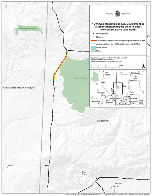 Carte du Doublement de la canalisation principale Nord-Ouest (tronçon Boundary Lake North)