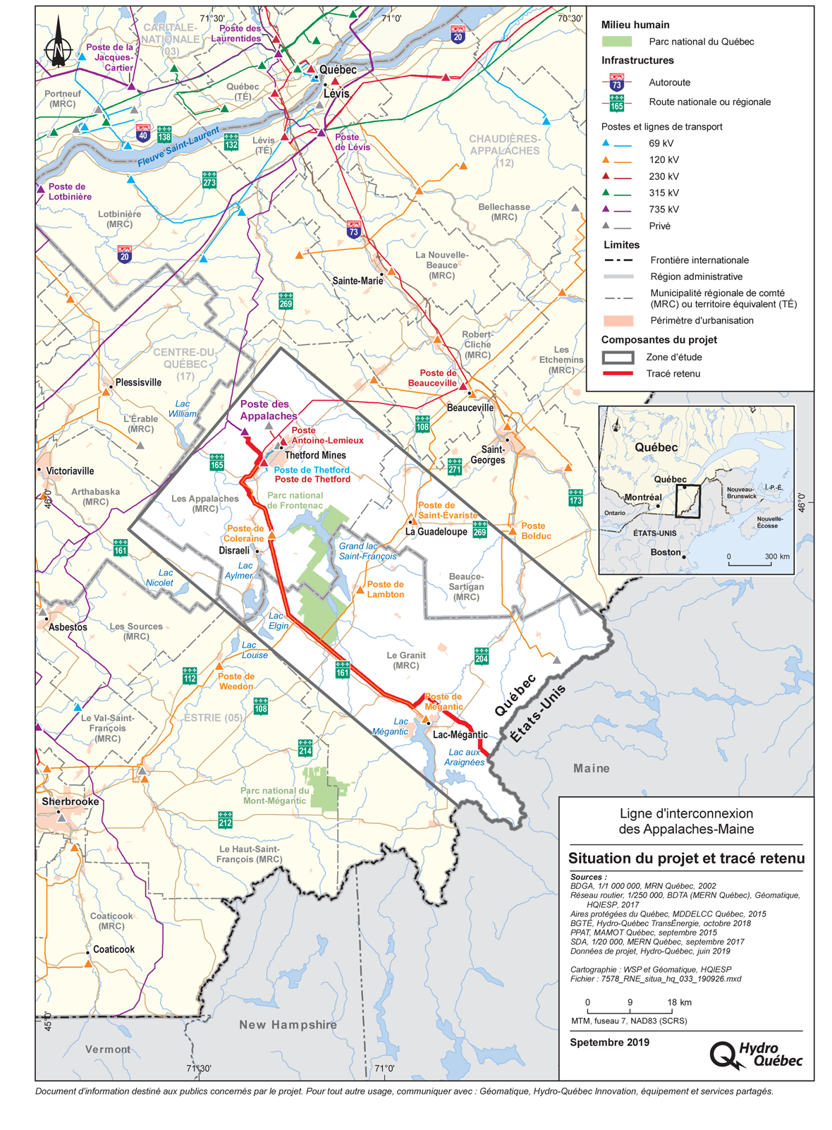 Ligne d'interconnexion des Appalaches-Maine – Situation du projet et tracé retenu