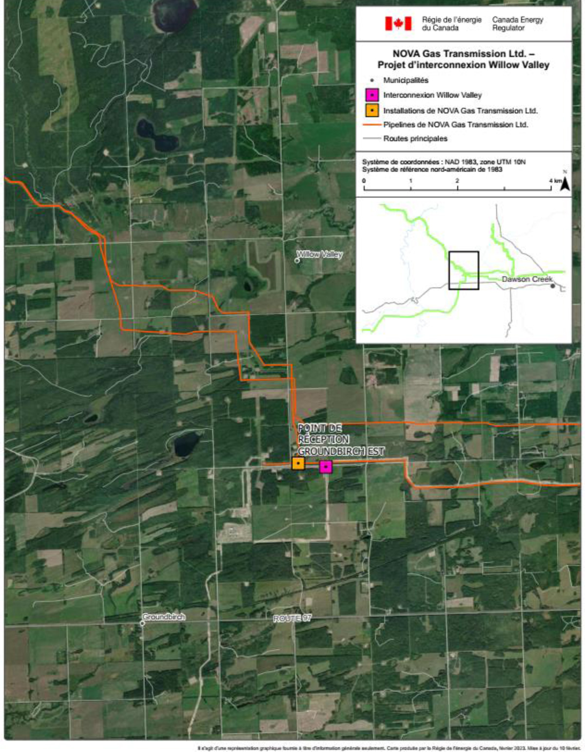 Carte – NOVA Gas Transmission Ltd. – Interconnexion Willow Valley