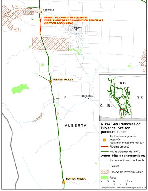 Carte du Projet de livraison parcours ouest de NOVA Gas Transmission