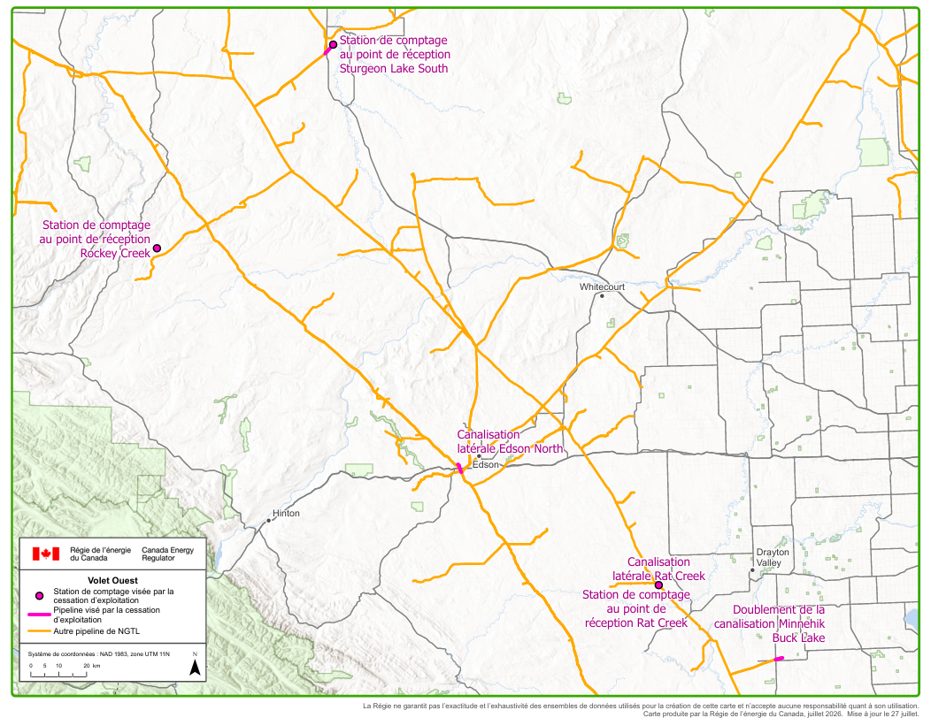 Carte Volet ouest &ndash; NGTL GP Ltd., à titre de commandité, au nom de NGTL Limited Partnership – Programme A de cessation d’exploitation de stations de comptage et de canalisations latérales de 2026