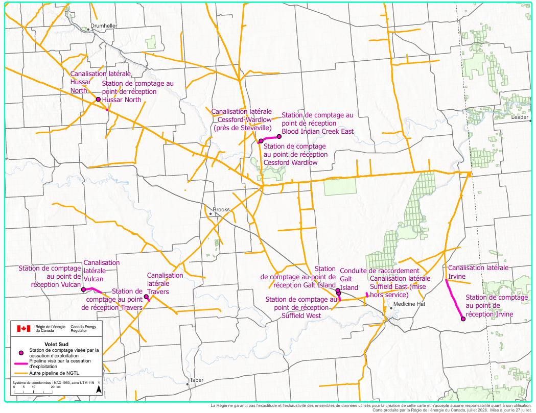 Carte Volet Sud &ndash; NGTL GP Ltd., à titre de commandité, au nom de NGTL Limited Partnership – Programme A de cessation d’exploitation de stations de comptage et de canalisations latérales de 2026