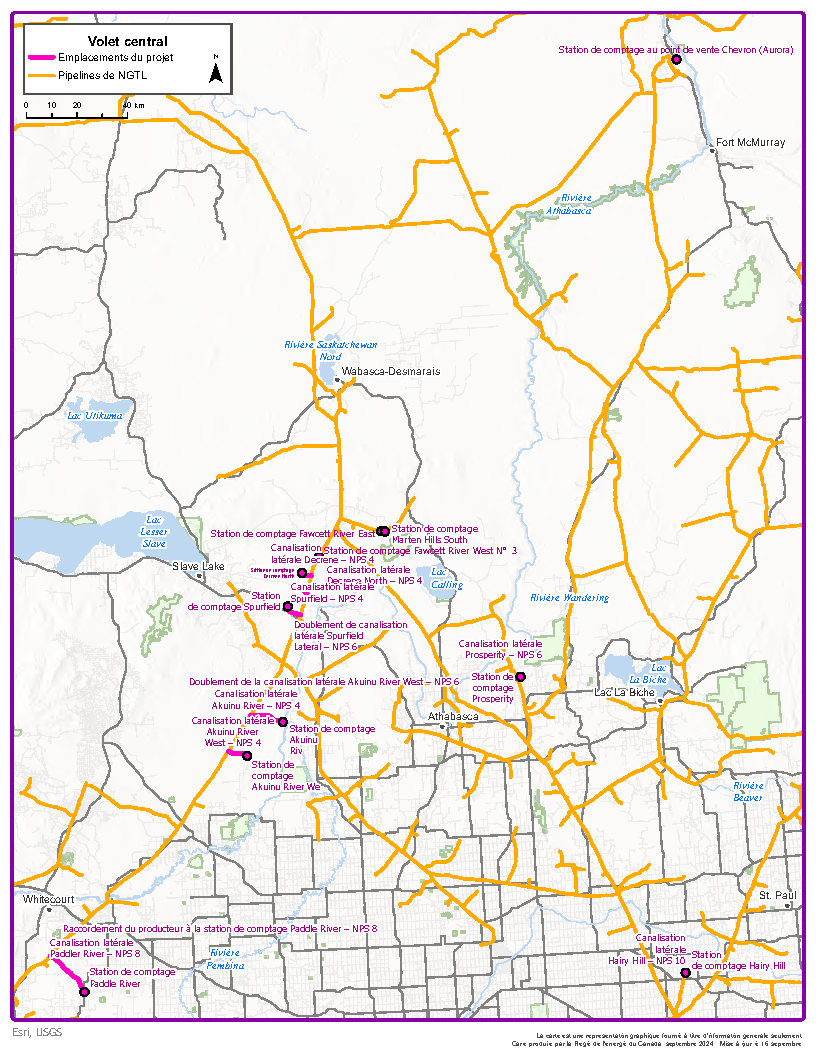 Carte Volet central – Programme de cessation d’exploitation de stations de comptage et de canalisations latérales de 2024 de NGTL GP