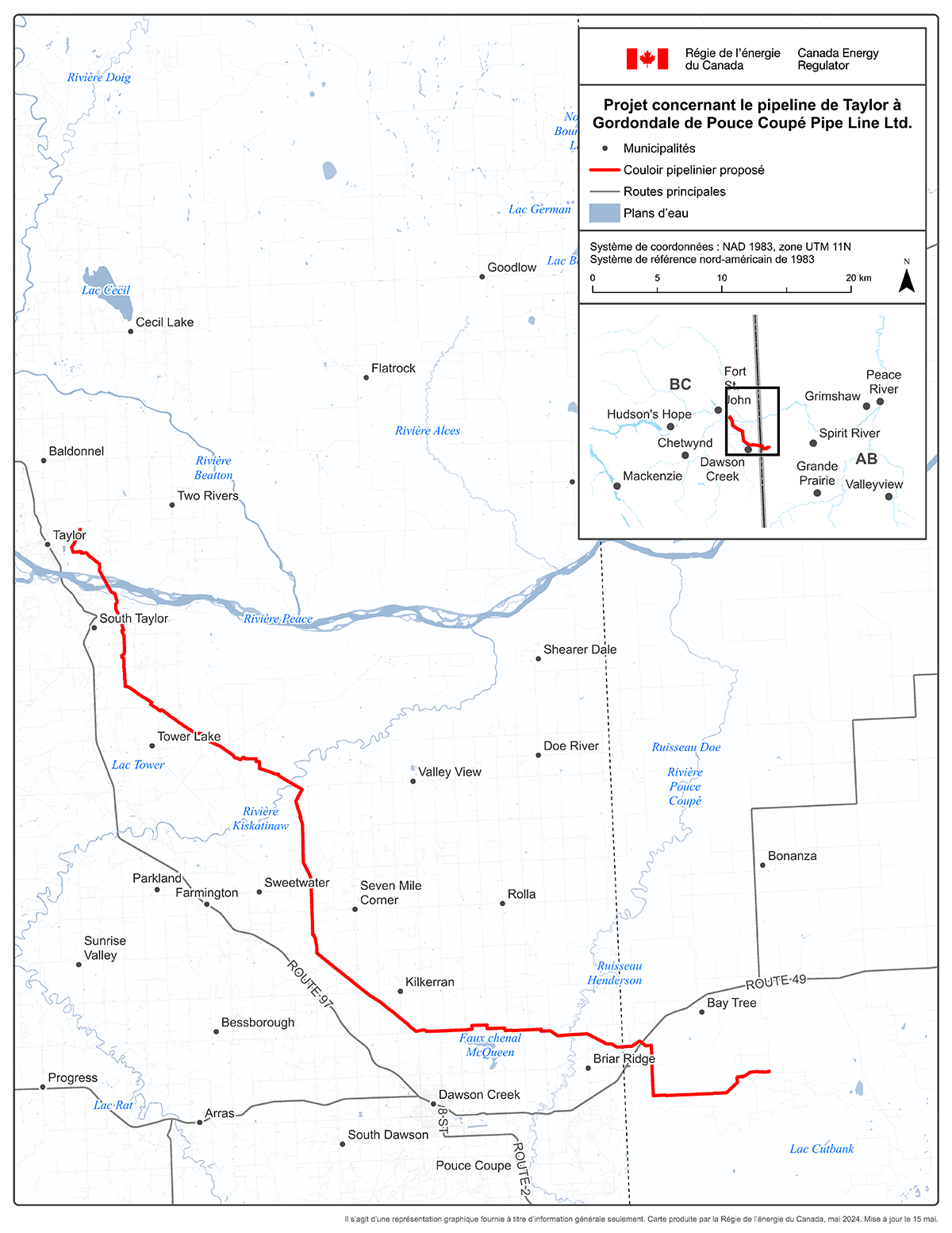 Carte – Projet concernant le pipeline de Taylor à Gordondale de Pouce Coupé Pipe Line Ltd.