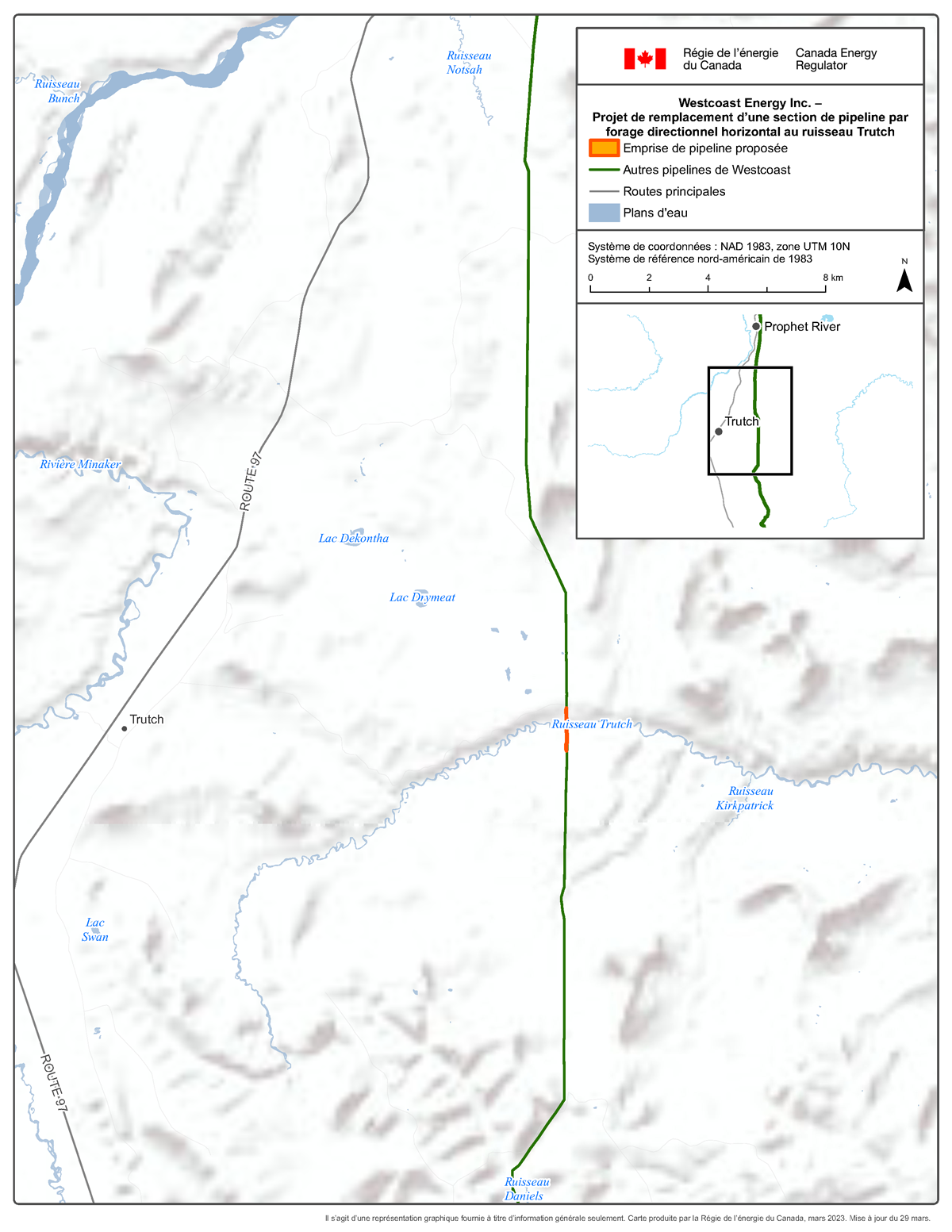 Carte – Westcoast Energy Inc. – Projet de remplacement de la canalisation Trutch Creek par forage directionnel horizontal (« FDH »)