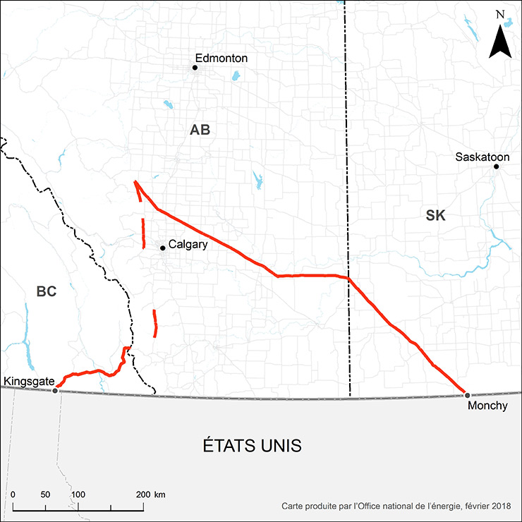 Carte du réseau pipelinier de Foothills