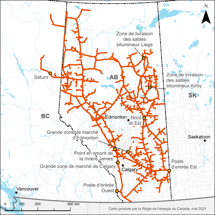 Carte du réseau pipelinier de NOVA Gas Transmission Ltd.
