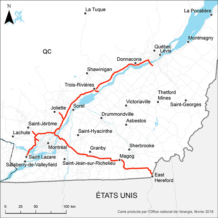 Carte du réseau pipelinier de Trans Québec & Maritimes