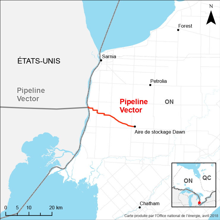 Carte du réseau pipelinier de Vector