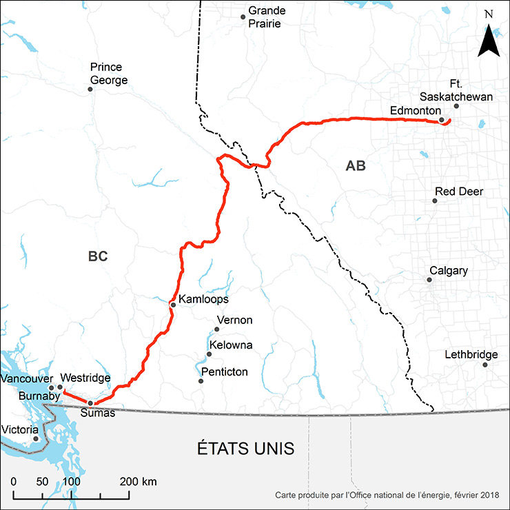 Carte du réseau pipelinier Trans Mountain