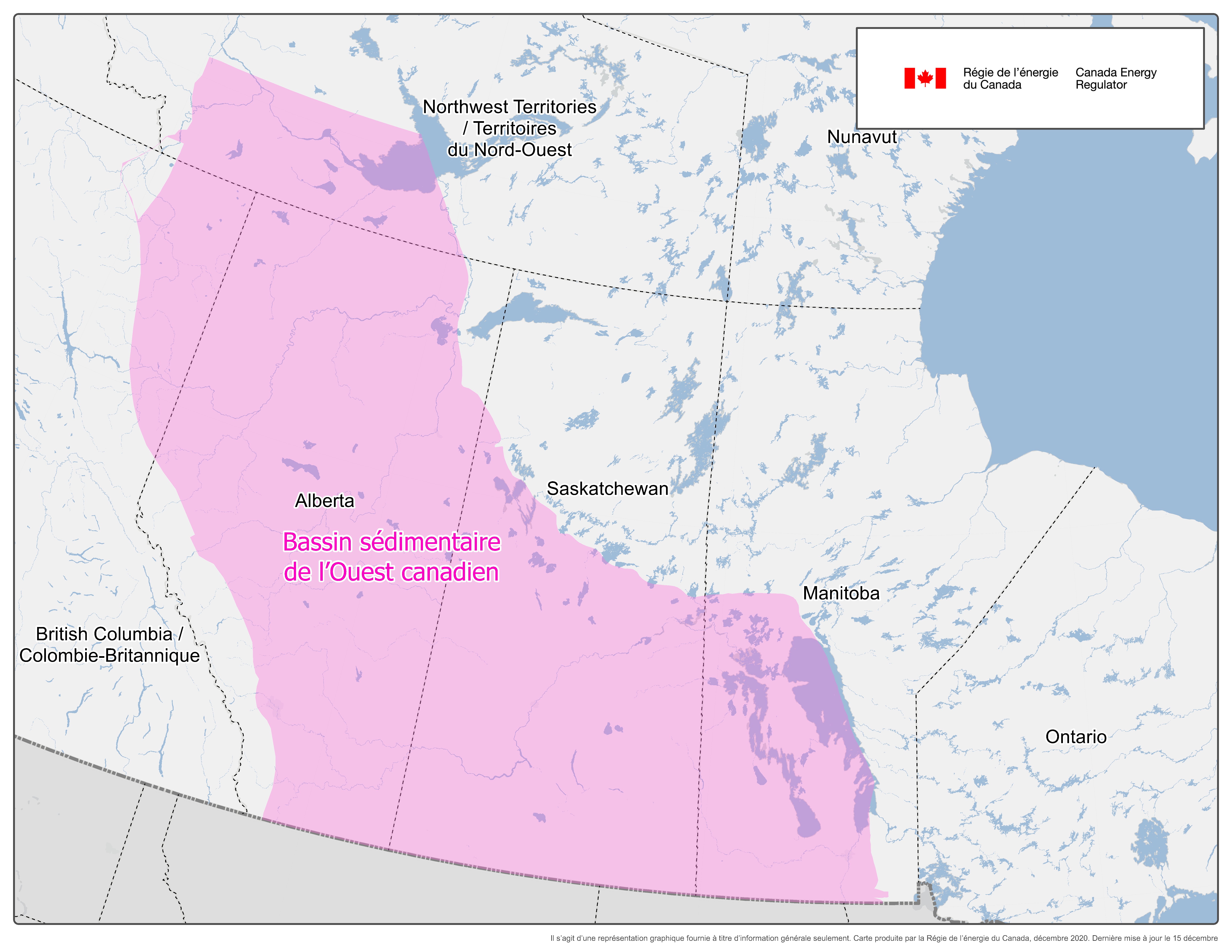 Carte du bassin sédimentaire de l’Ouest canadien.