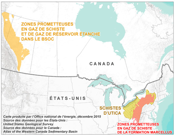 Figure 13 Carte du BSOC et des formations schisteuses du Nord-Est des États-Unis