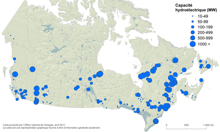 Figure 7 – Carte des centrales hydroélectriques au Canada
