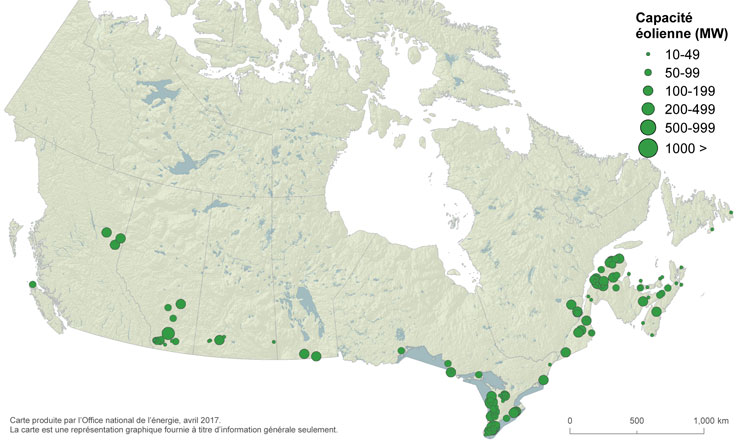 Figure 10 – Carte des centrales éoliennes au Canada