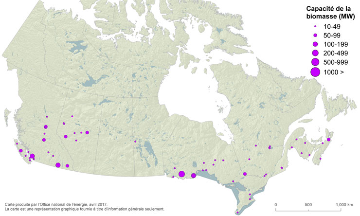 Figure 13 – Carte des centrales alimentées à la biomasse au Canada