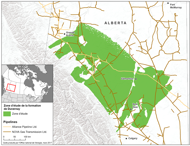 Figure 1. Emplacement de la formation schisteuse de Duvernay en Alberta et au Canada