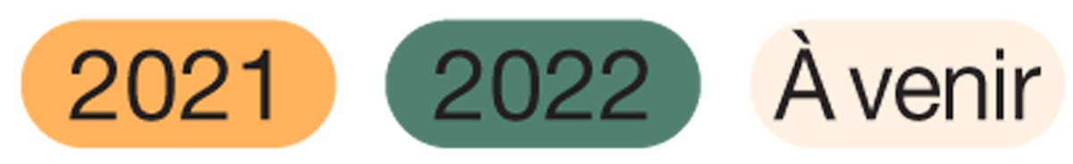 Image ,montrant 2021 (sur fond jaune), 2022 (sur fond vert), et à venir